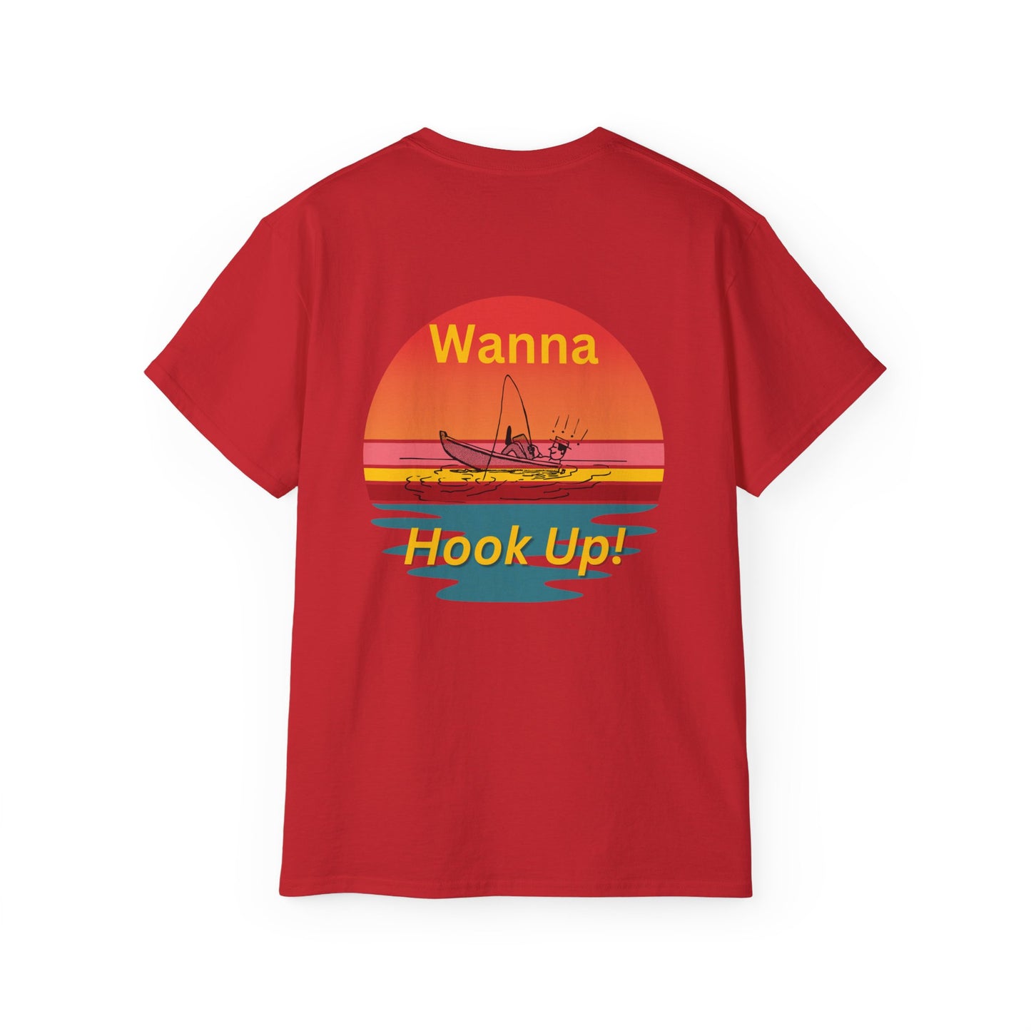 Wanna Hook Up? Fishing Sunset Tee — Graphic Fishing T‑Shirt