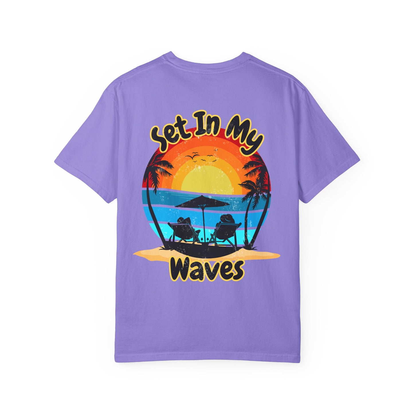 Sunset Surf T-Shirt — "Set In My Waves" Retro Beach Graphic Tee