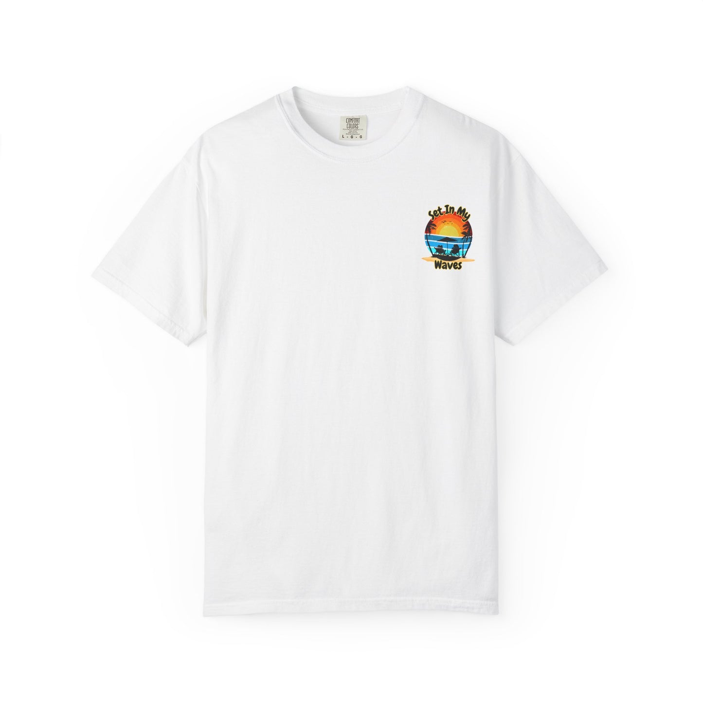 Sunset Surf T-Shirt — "Set In My Waves" Retro Beach Graphic Tee