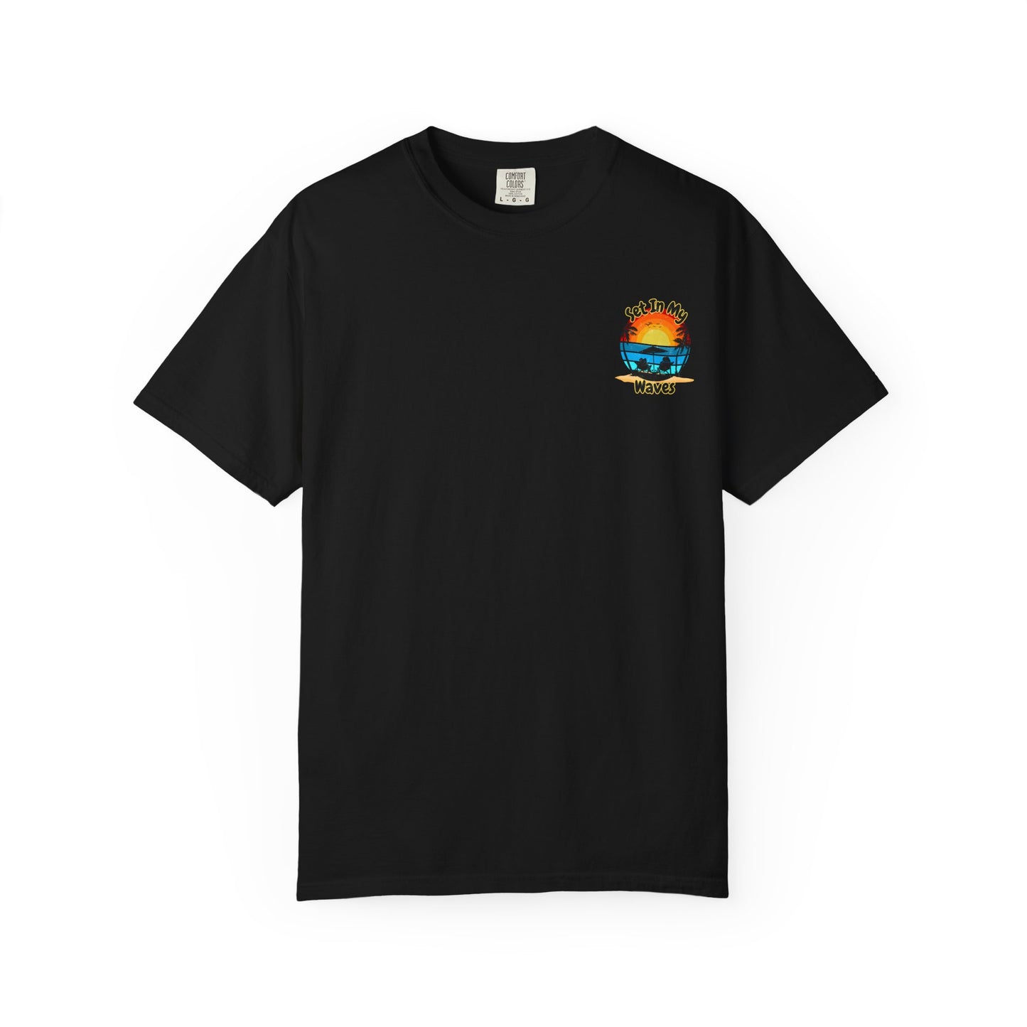 Sunset Surf T-Shirt — "Set In My Waves" Retro Beach Graphic Tee