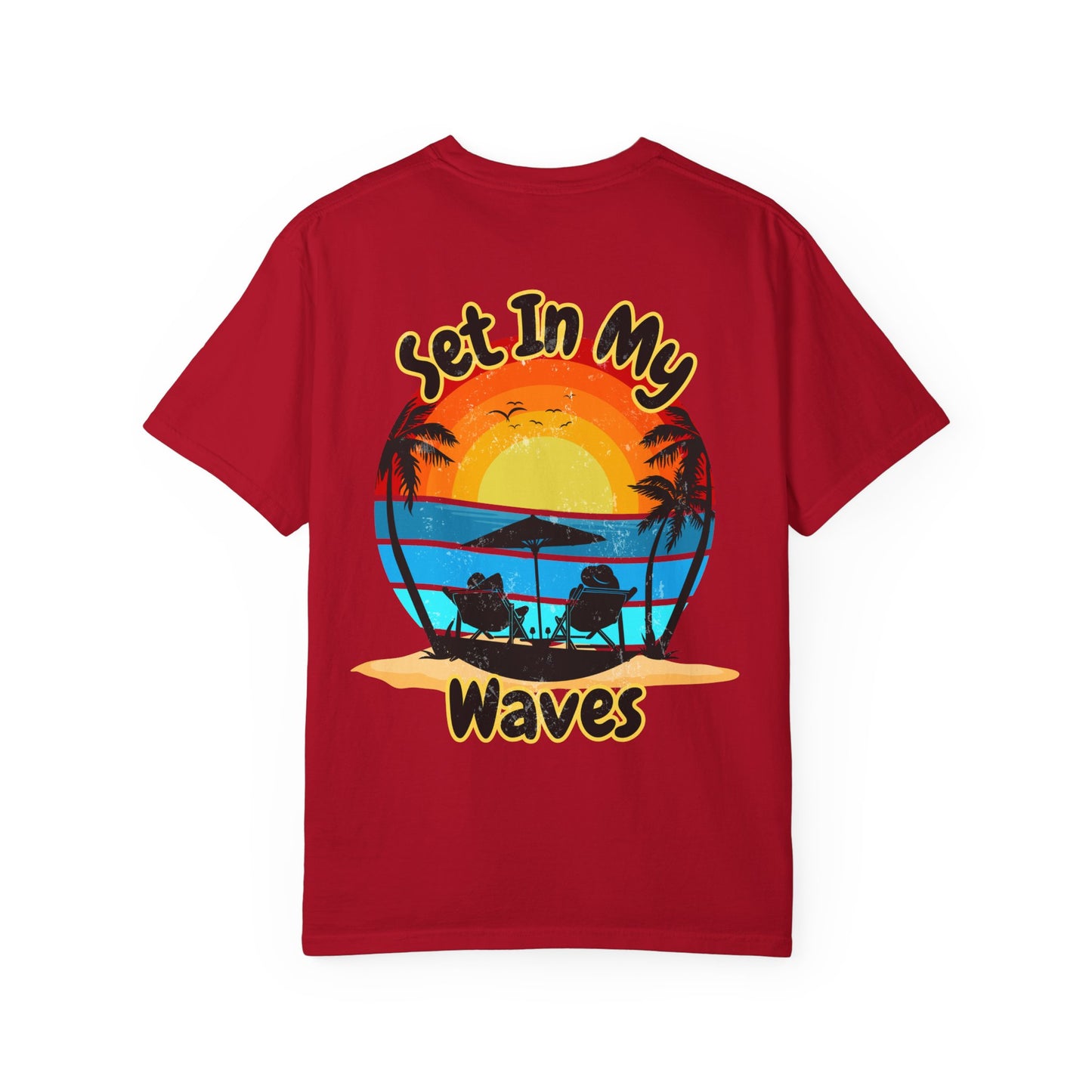 Sunset Surf T-Shirt — "Set In My Waves" Retro Beach Graphic Tee