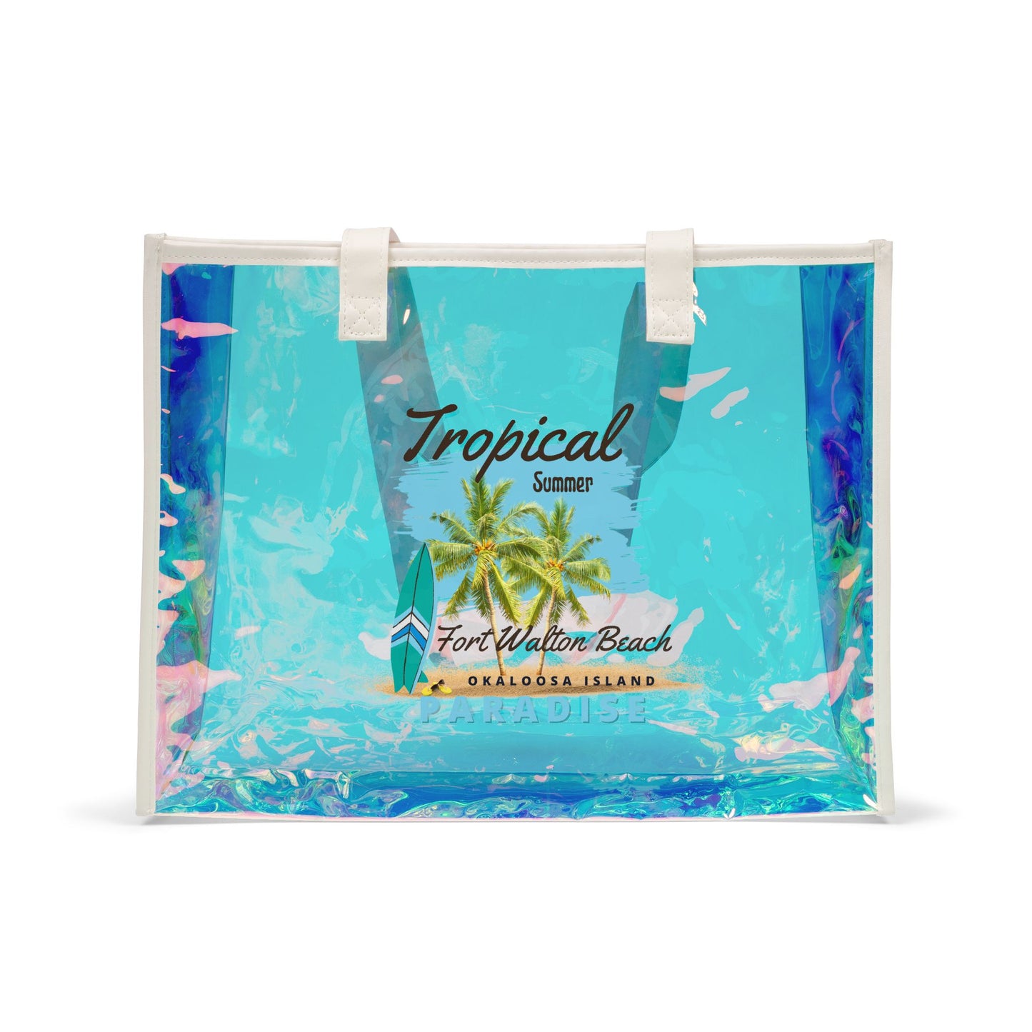 Tropical Holographic Beach Tote Bag, Summer Essentials, Vacation Vibes, Poolside Accessory, Lightweight Carry-All