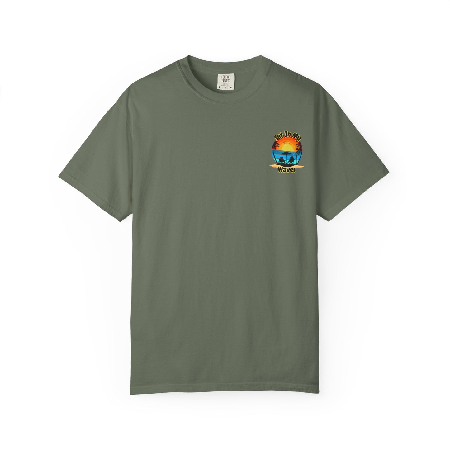 Sunset Surf T-Shirt — "Set In My Waves" Retro Beach Graphic Tee
