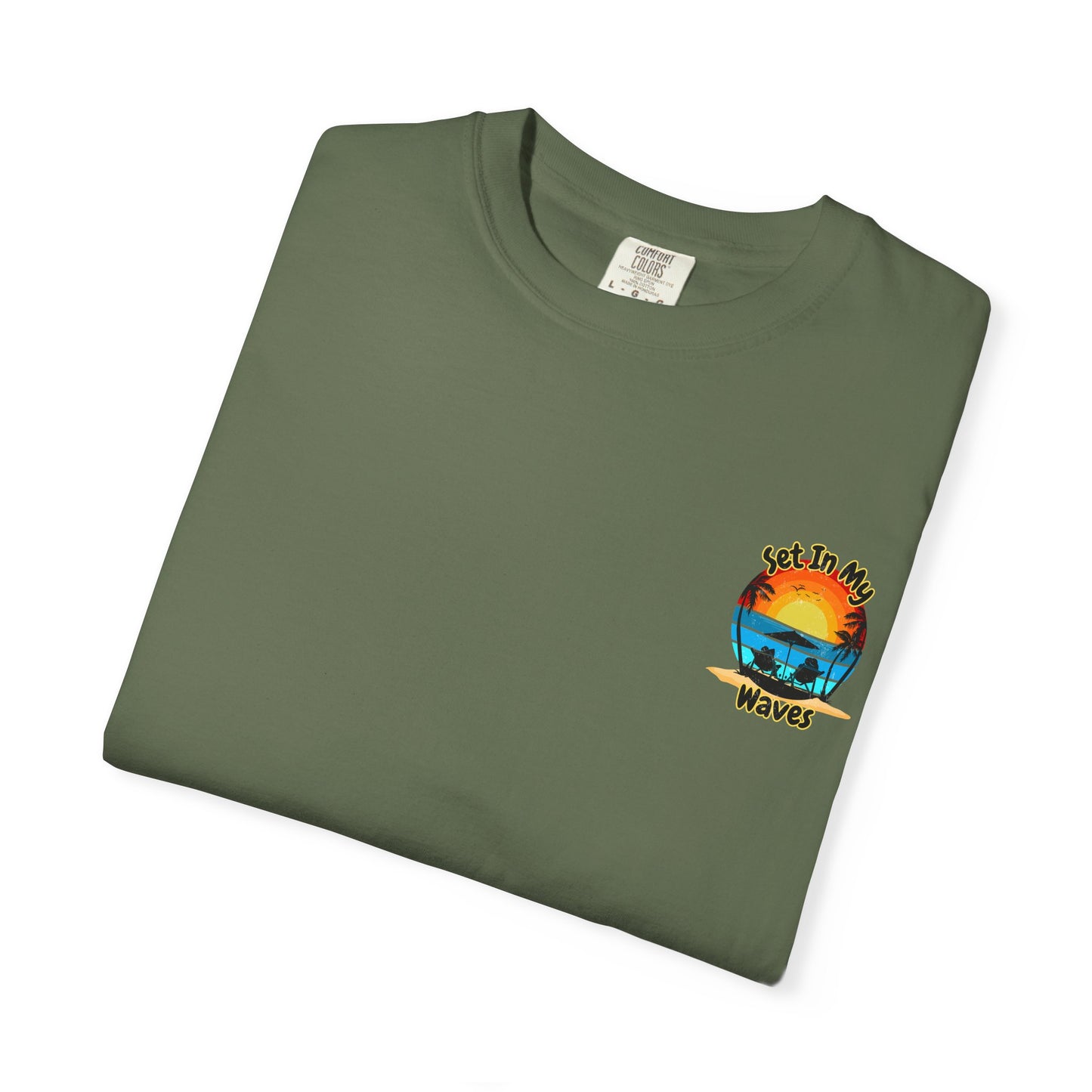 Sunset Surf T-Shirt — "Set In My Waves" Retro Beach Graphic Tee