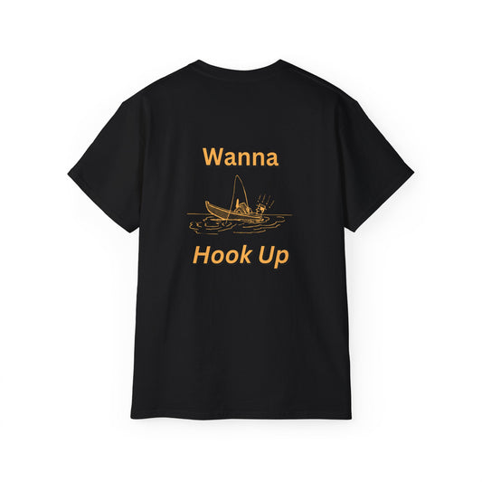 Wanna Hook Up Fishing Tee — Casual Graphic Cotton T‑Shirt