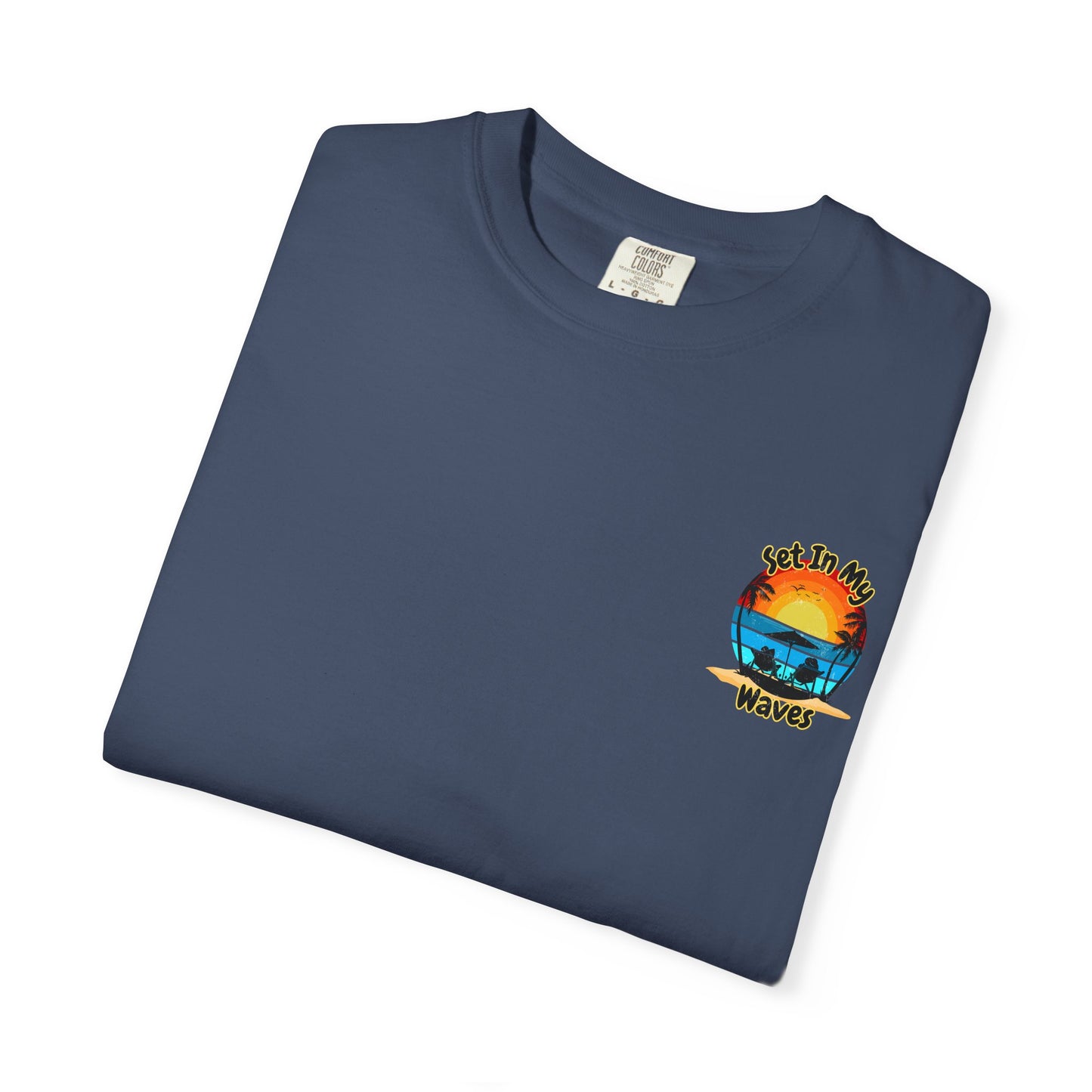 Sunset Surf T-Shirt — "Set In My Waves" Retro Beach Graphic Tee