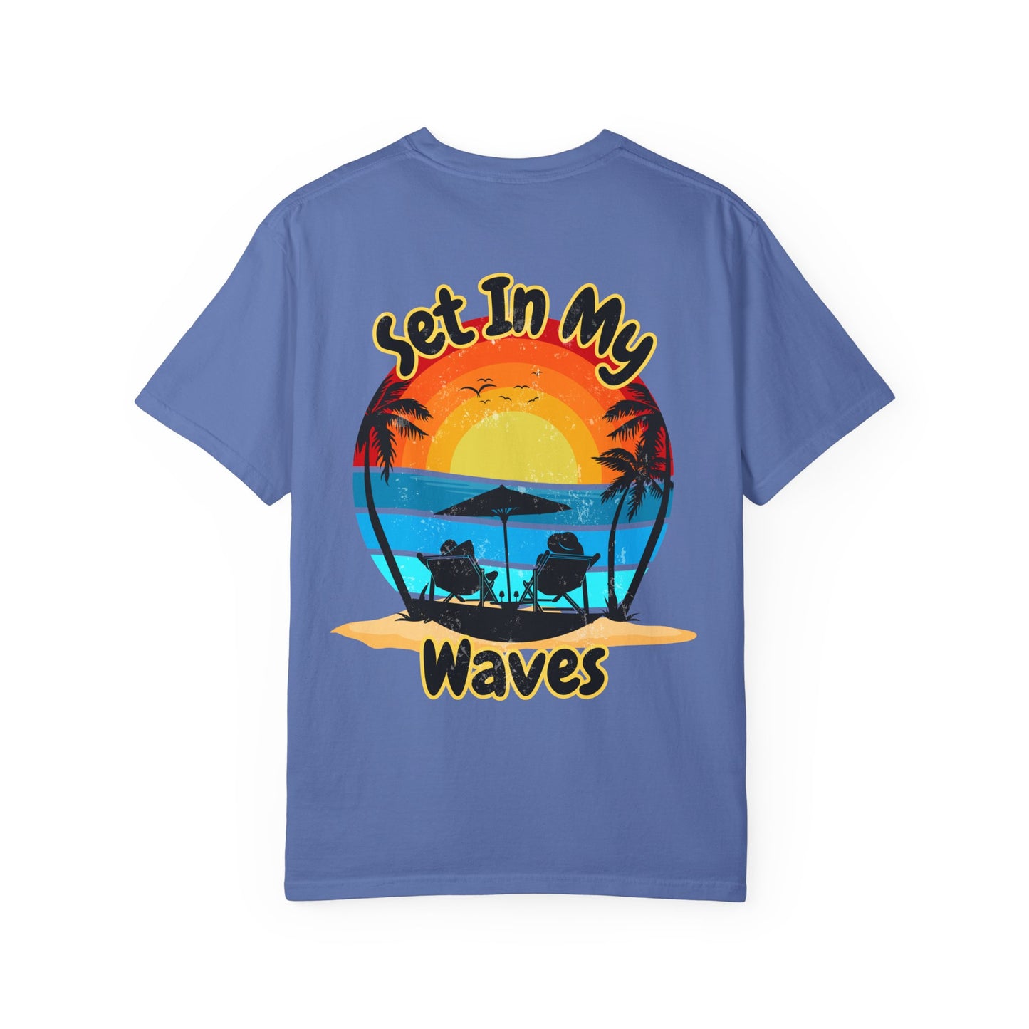 Sunset Surf T-Shirt — "Set In My Waves" Retro Beach Graphic Tee