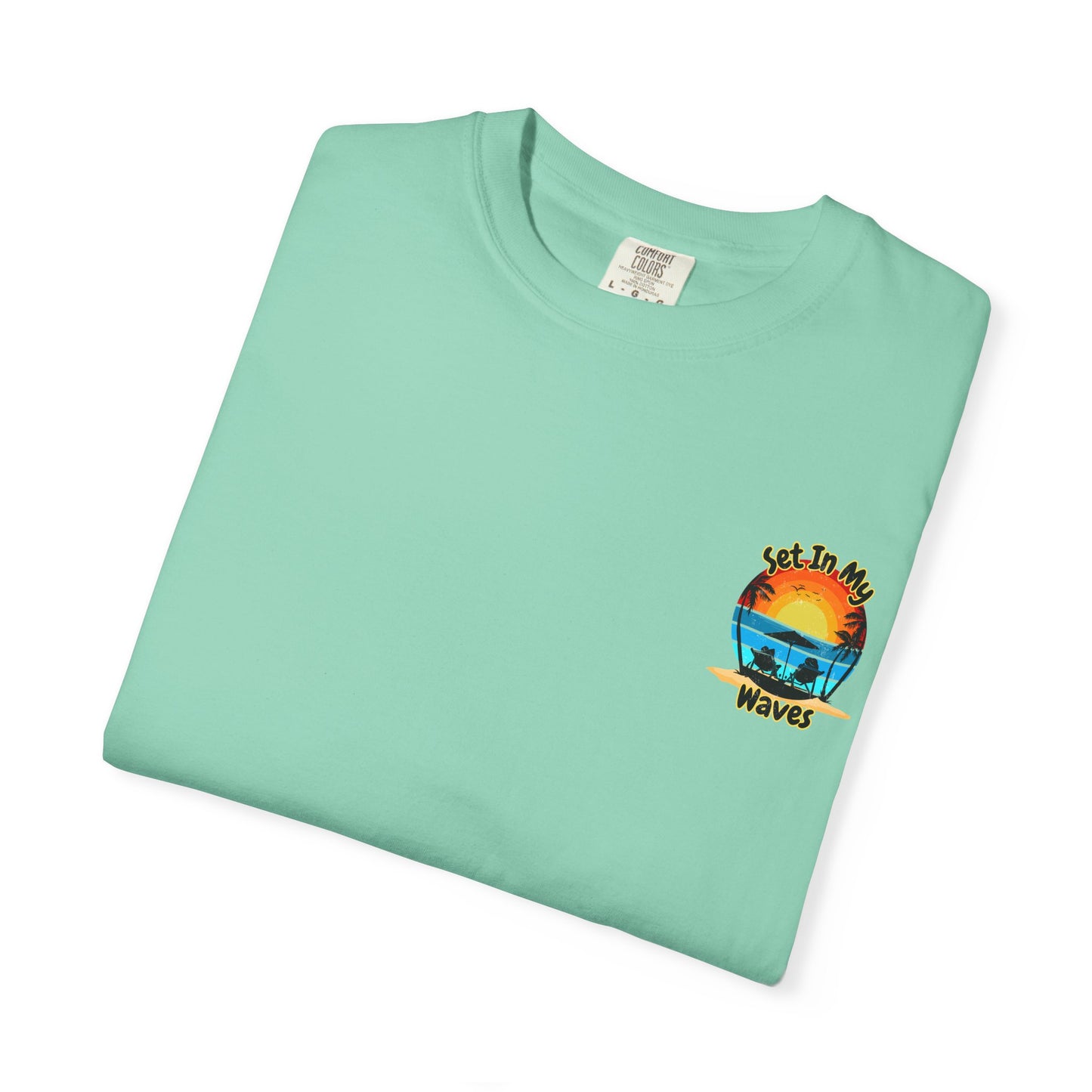 Sunset Surf T-Shirt — "Set In My Waves" Retro Beach Graphic Tee