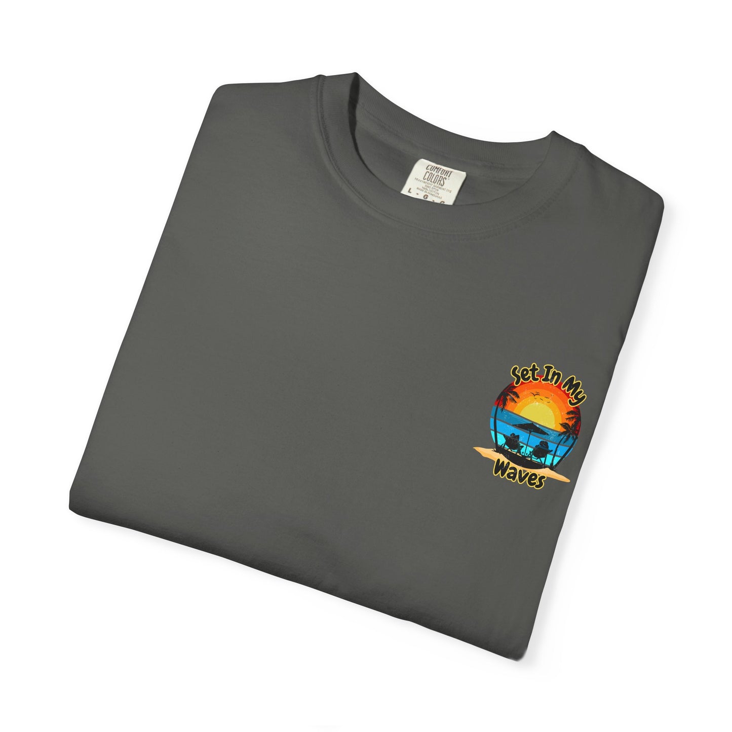 Sunset Surf T-Shirt — "Set In My Waves" Retro Beach Graphic Tee