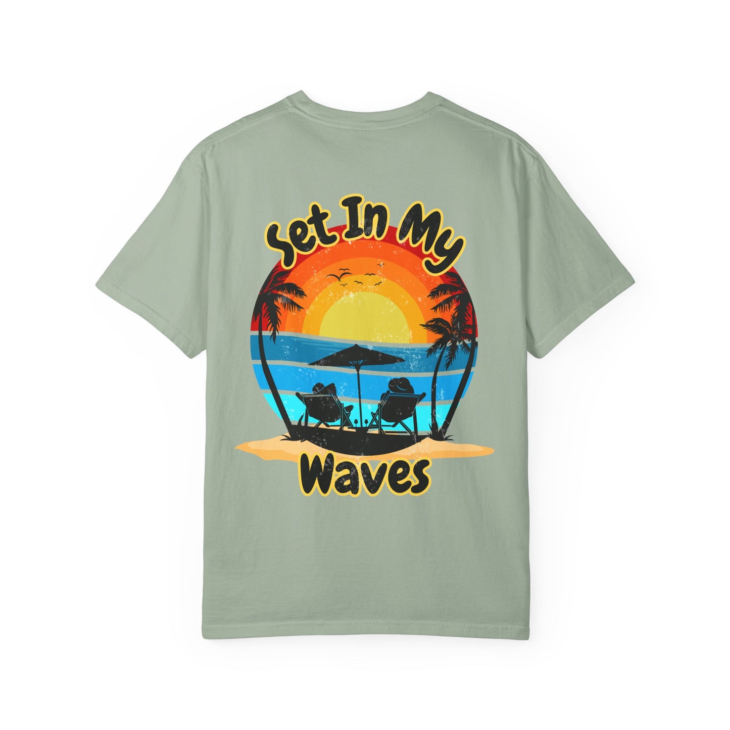 Sunset Surf T-Shirt — "Set In My Waves" Retro Beach Graphic Tee