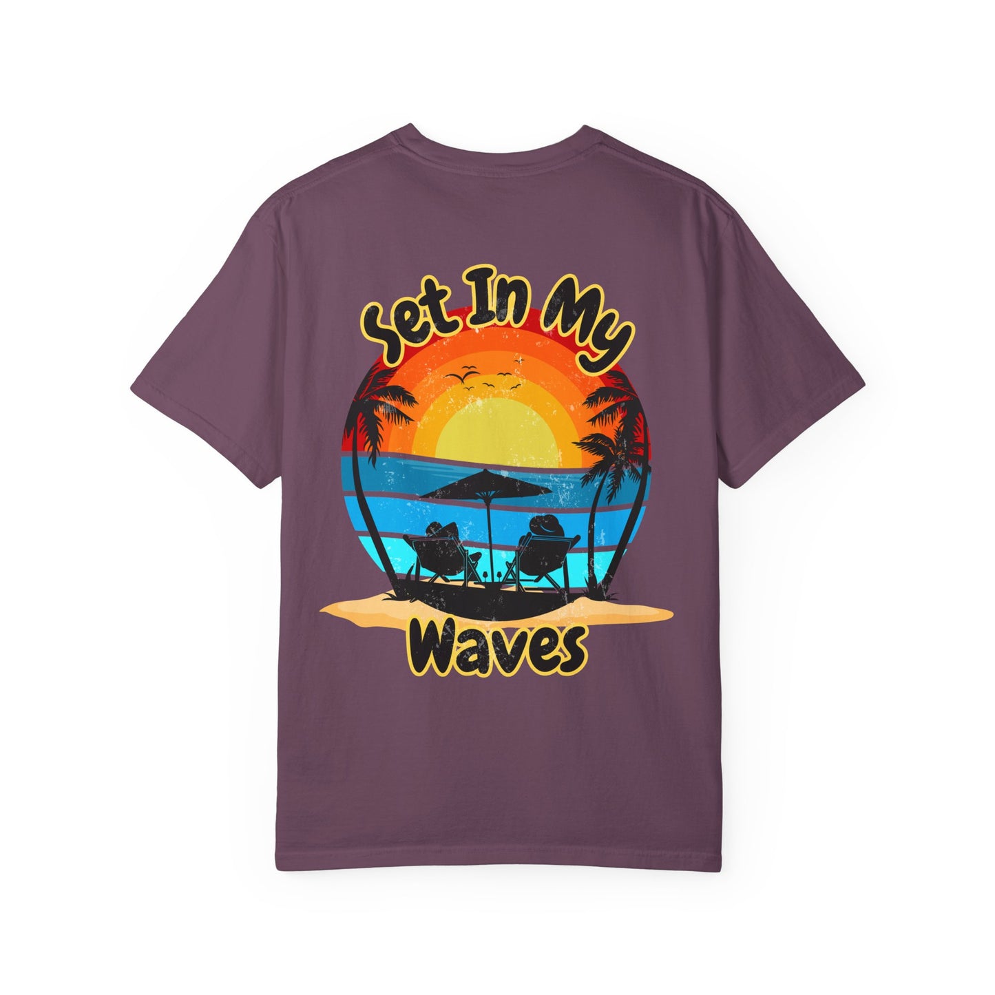 Sunset Surf T-Shirt — "Set In My Waves" Retro Beach Graphic Tee