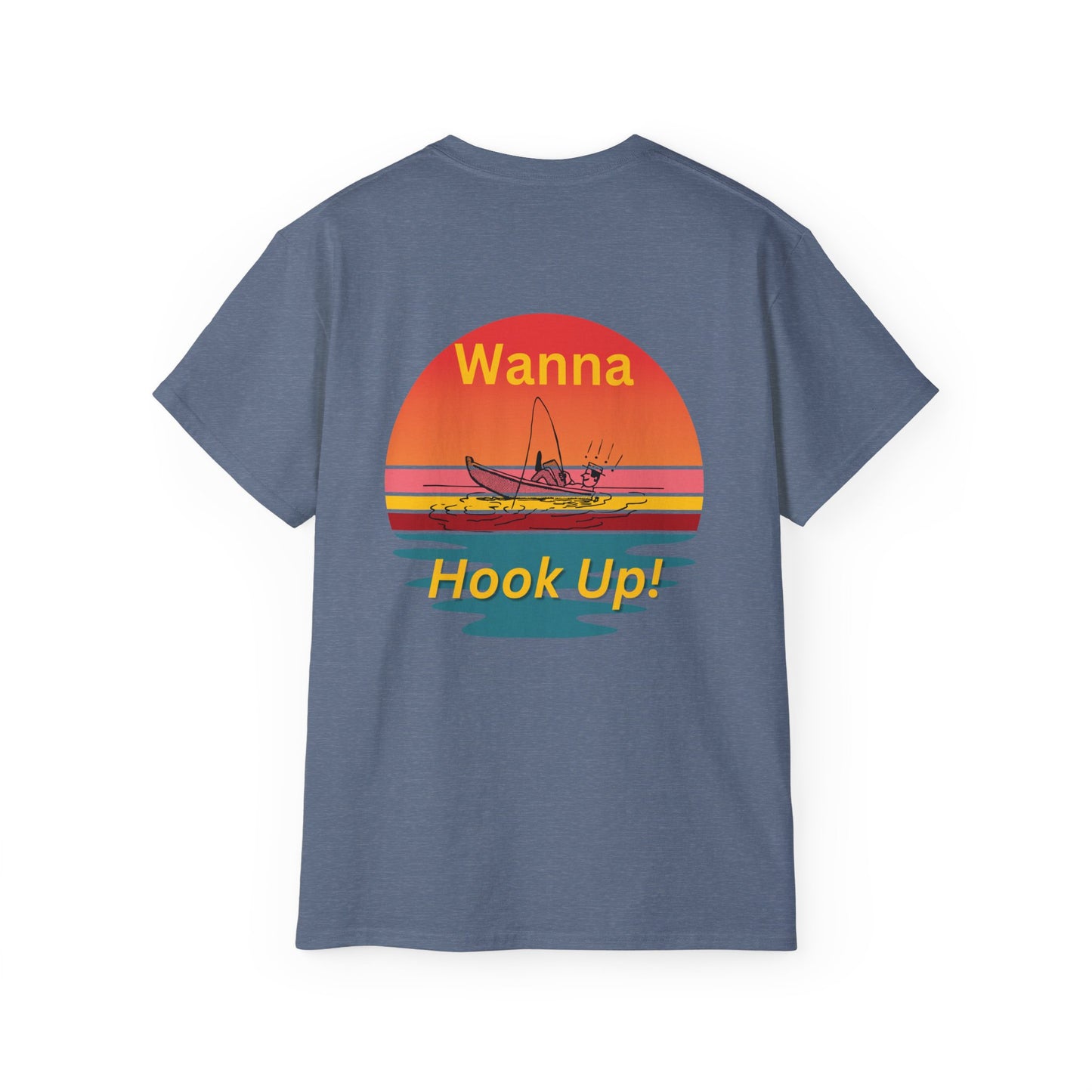 Wanna Hook Up? Fishing Sunset Tee — Graphic Fishing T‑Shirt