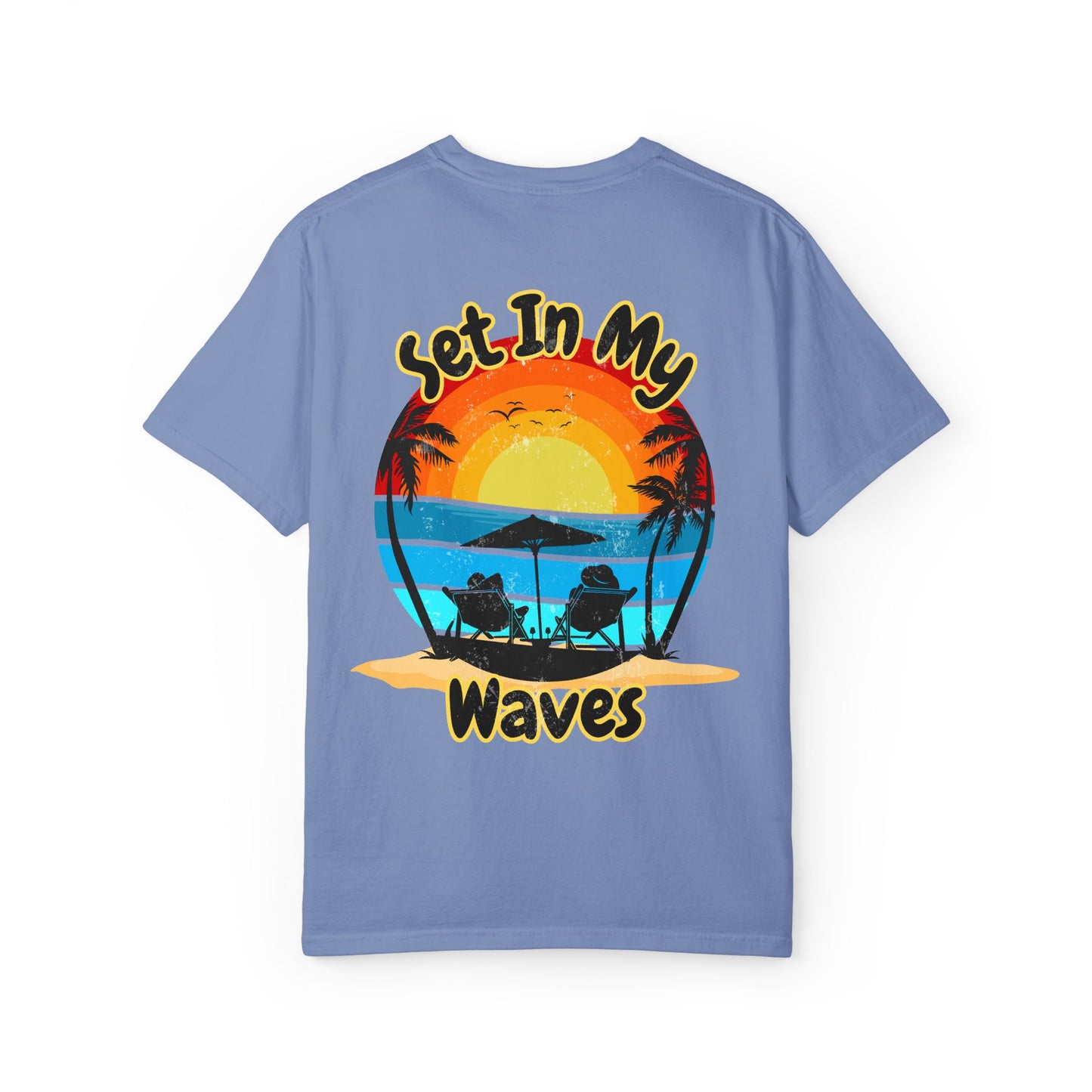 Sunset Surf T-Shirt — "Set In My Waves" Retro Beach Graphic Tee