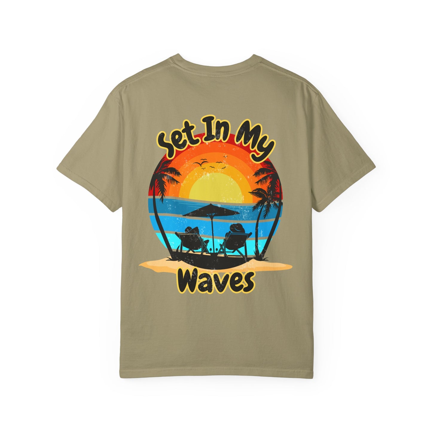 Sunset Surf T-Shirt — "Set In My Waves" Retro Beach Graphic Tee