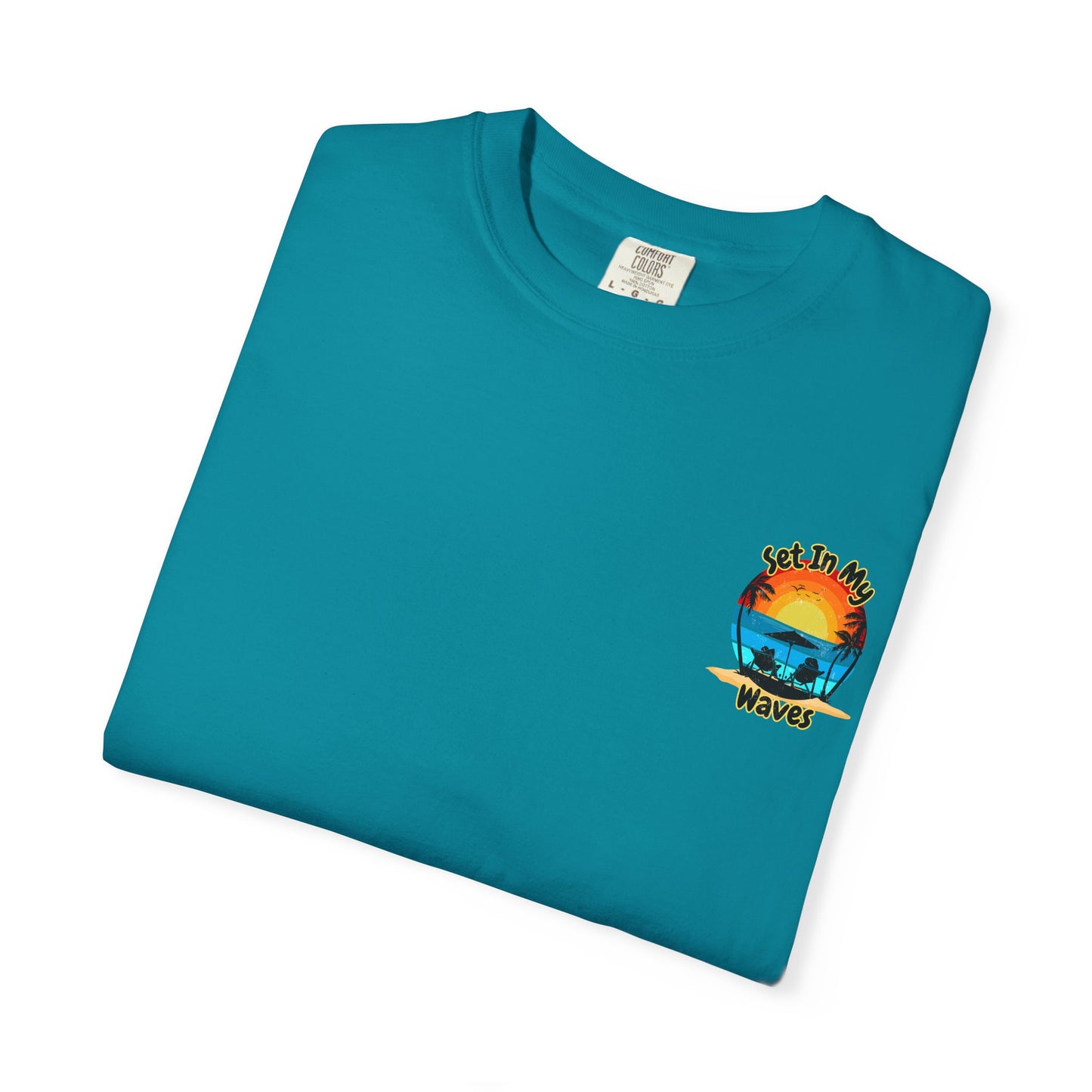 Sunset Surf T-Shirt — "Set In My Waves" Retro Beach Graphic Tee