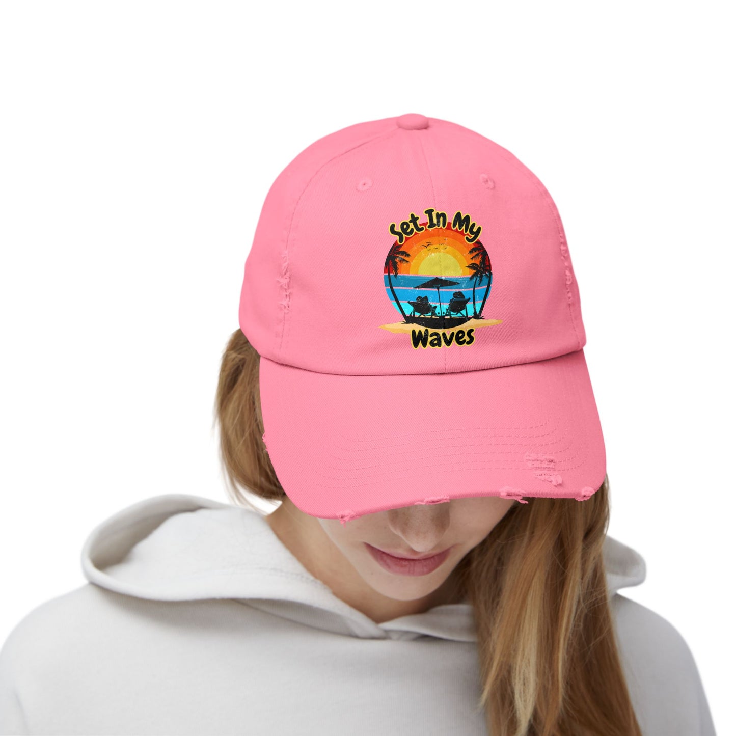 "Set In My Waves" Tropical Distressed Cap