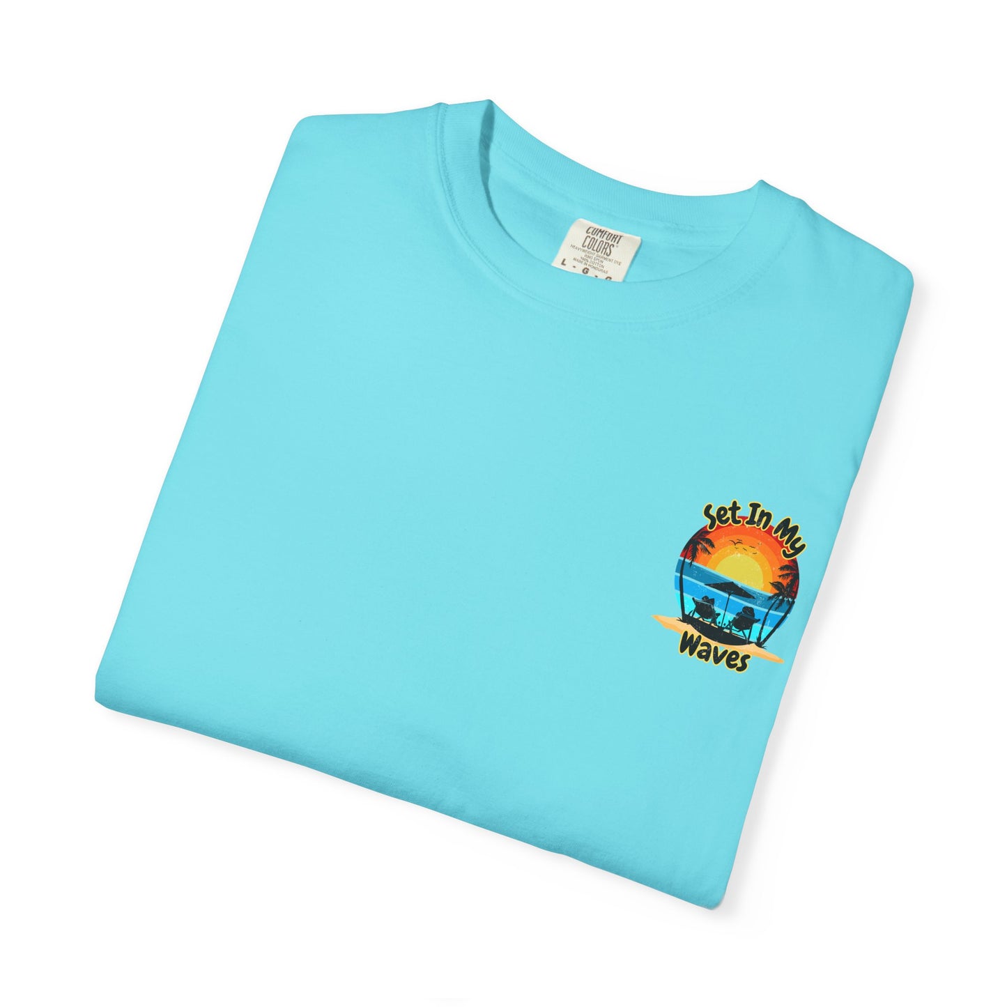 Sunset Surf T-Shirt — "Set In My Waves" Retro Beach Graphic Tee
