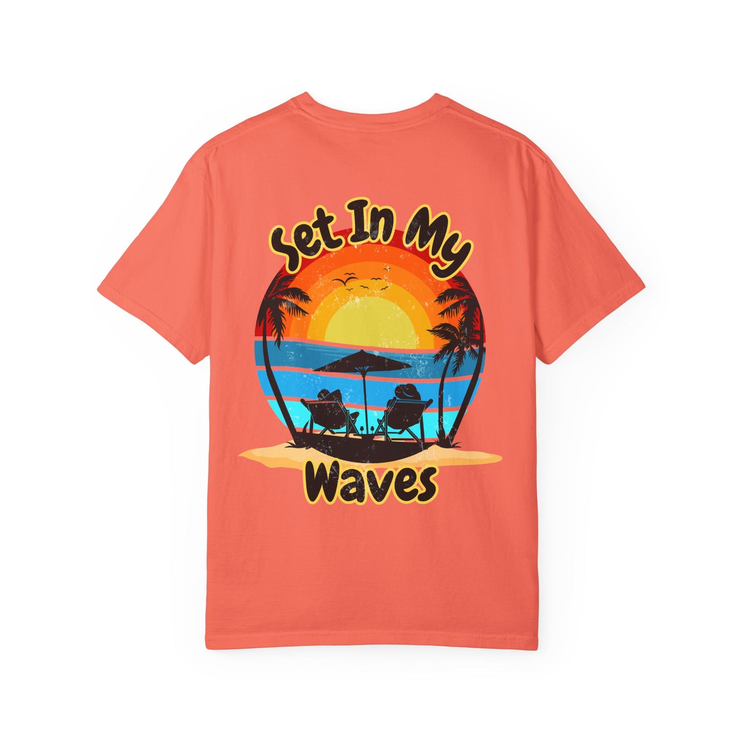 Sunset Surf T-Shirt — "Set In My Waves" Retro Beach Graphic Tee