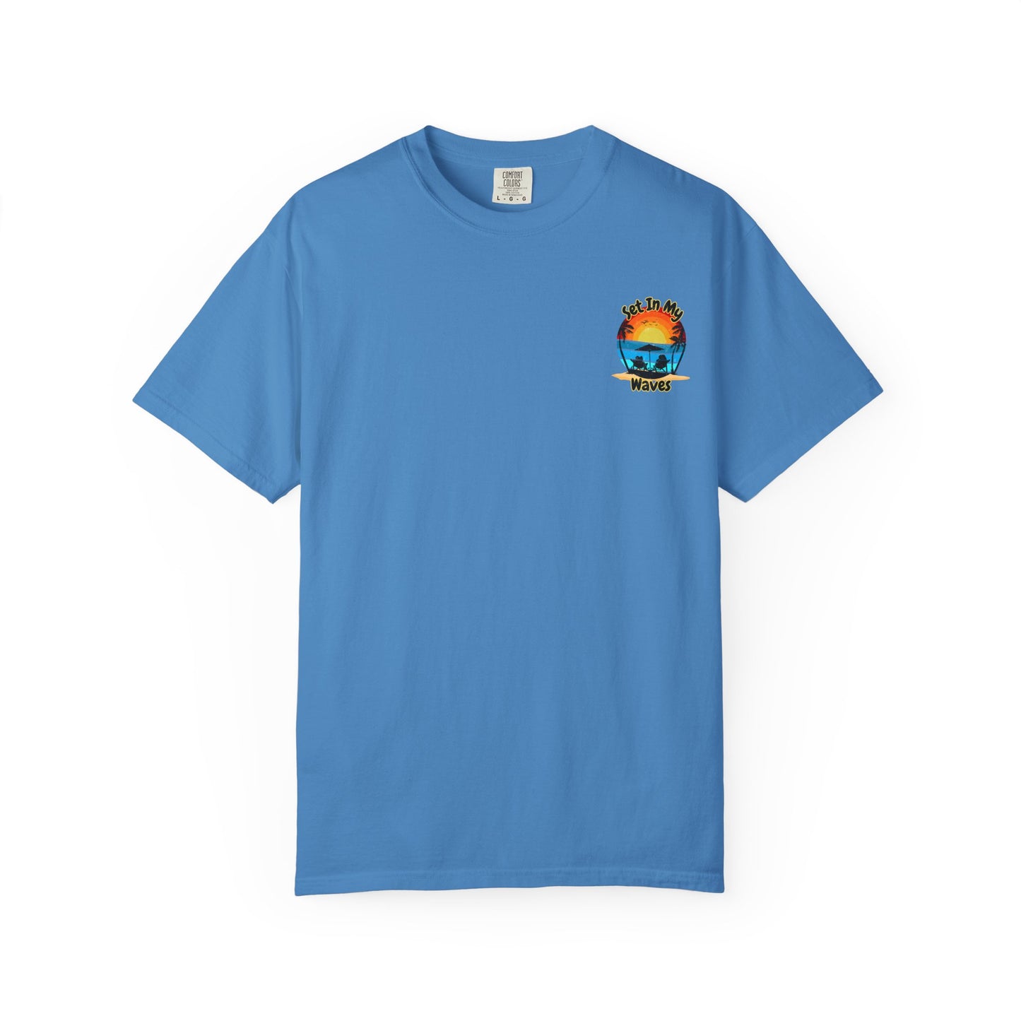 Sunset Surf T-Shirt — "Set In My Waves" Retro Beach Graphic Tee